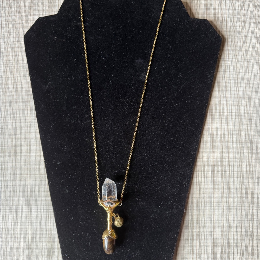 Gold Crystal Pendant Necklace with Unique Charm